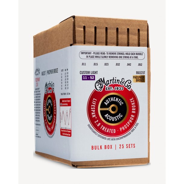 C.F. Martin MA535T Bulk Box (25 sets) Authentic Acoustic Lifespan� 2.0 Custom Light (.011 - .052) 92/8 Phosphor Bronze